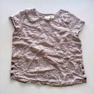 Cynthia Rowley Purple 100 Linen Cap Sleeve Button Side Short Sleeve Women's L